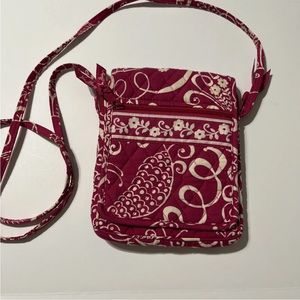Vera Bradley Twirly Birds Pink Small Cross Body Hipster Purse/Bag 6”x8”